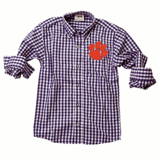 Clemson Tigers Youth Boys LS Gingham Shirt