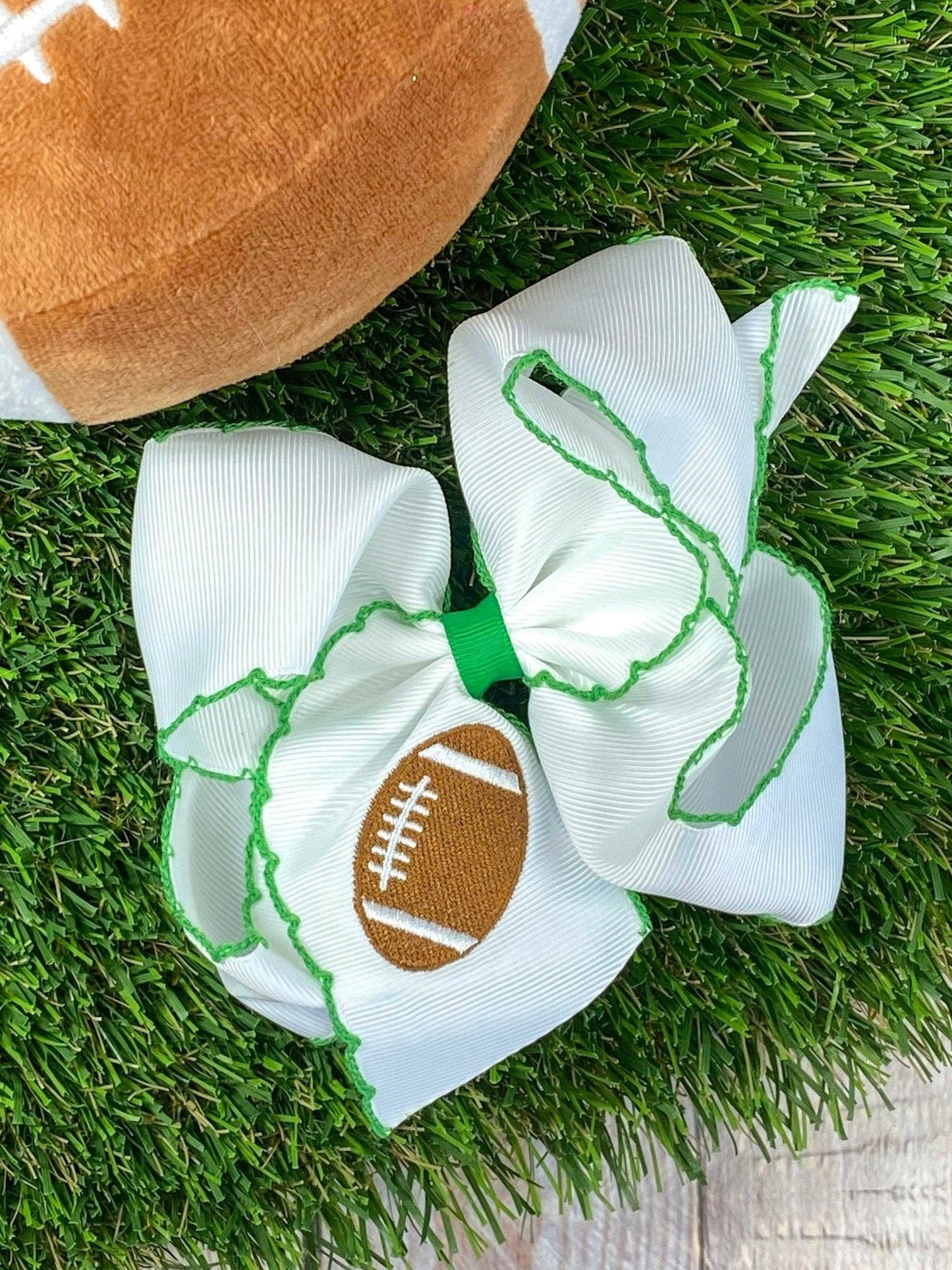 Football Embroidered Moonstitch Hair Bow | Clip or Headband: Black/White / Clip