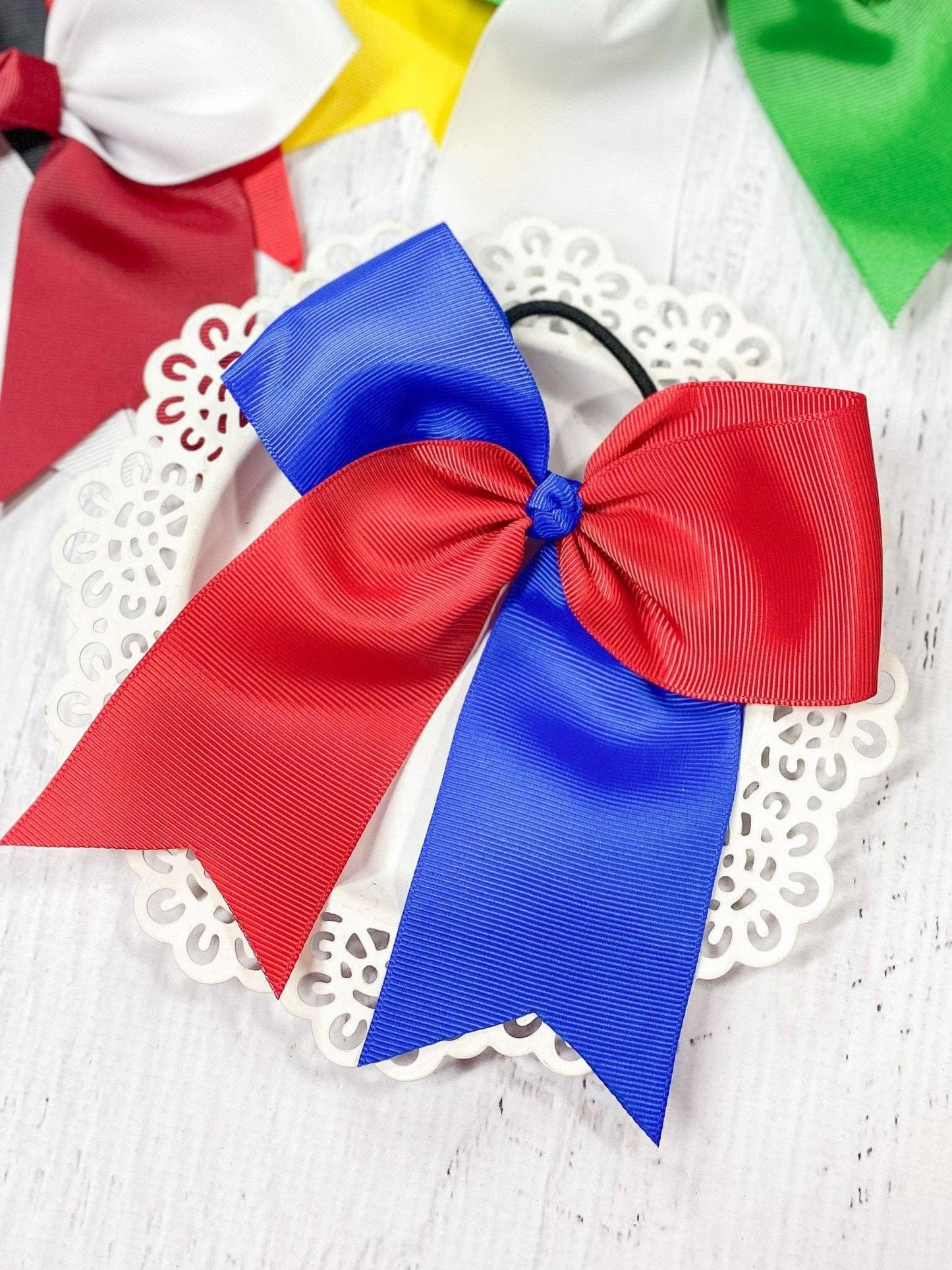 School Spirit Cheer Bows - Pony O - 6": Blue/Yellow