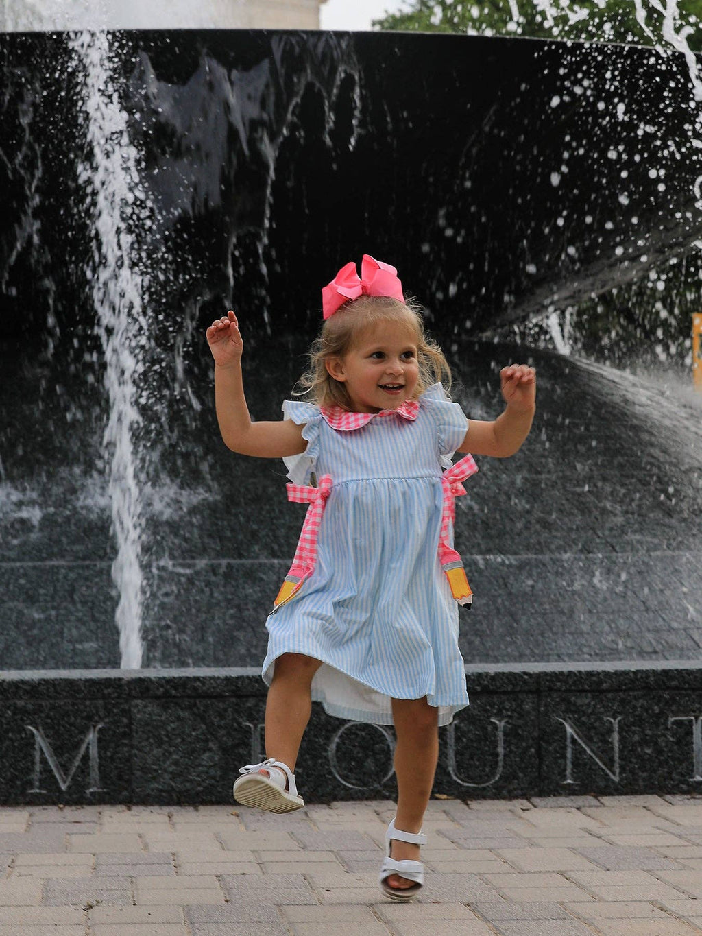Back To School Girls Striped lapels Bow Dress: 7