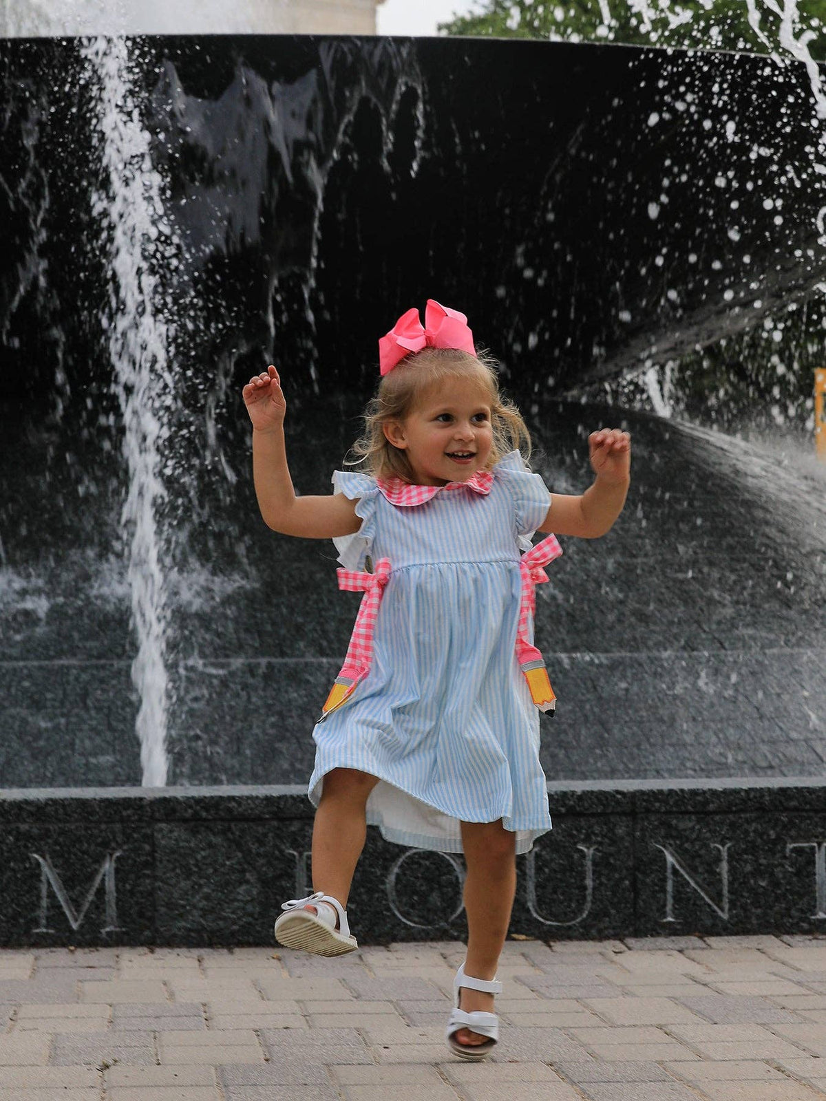Back To School Girls Striped lapels Bow Dress: 7