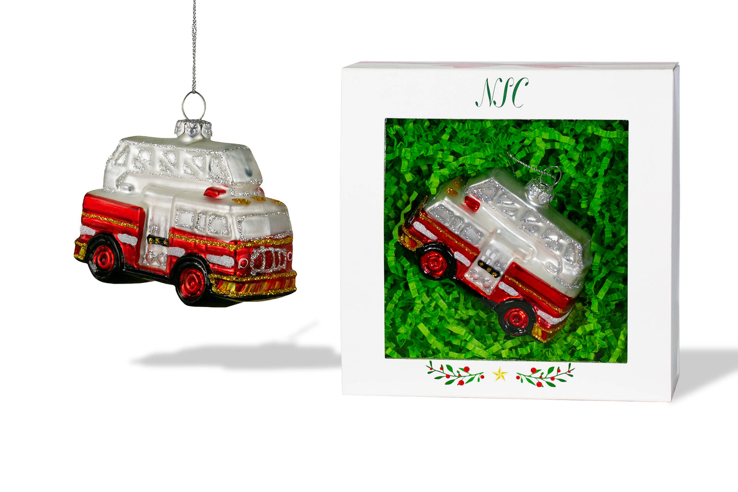 North Star Christmas | Fire Truck Glass Ornament