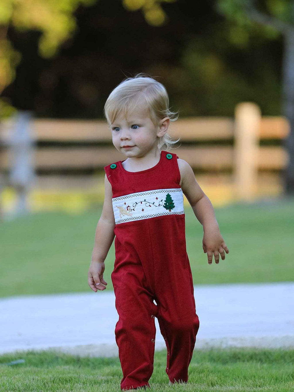Christmas Tree Dog Smocking Embroidered Baby Boys Romper: 3M