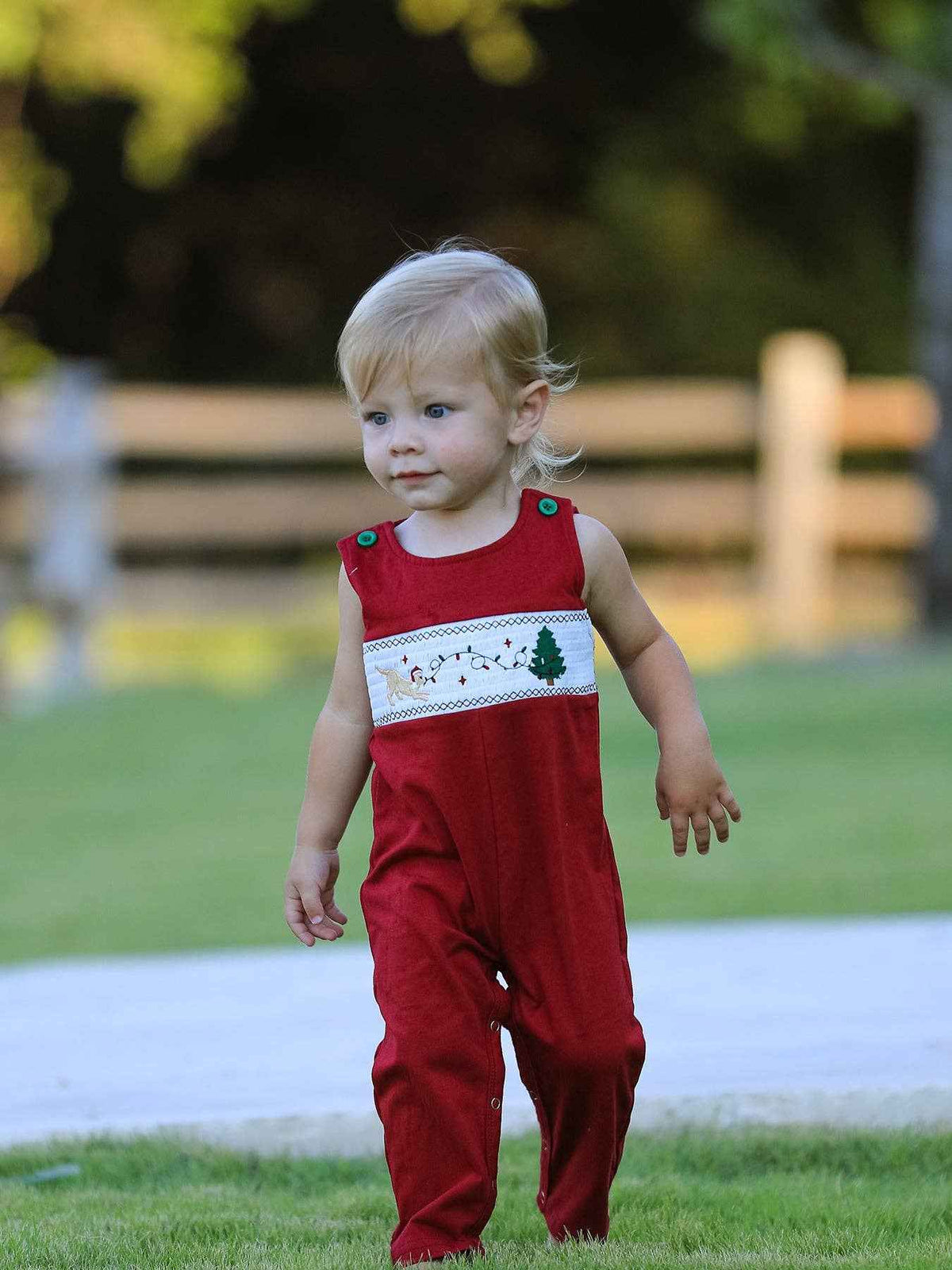 Christmas Tree Dog Smocking Embroidered Baby Boys Romper: 3M
