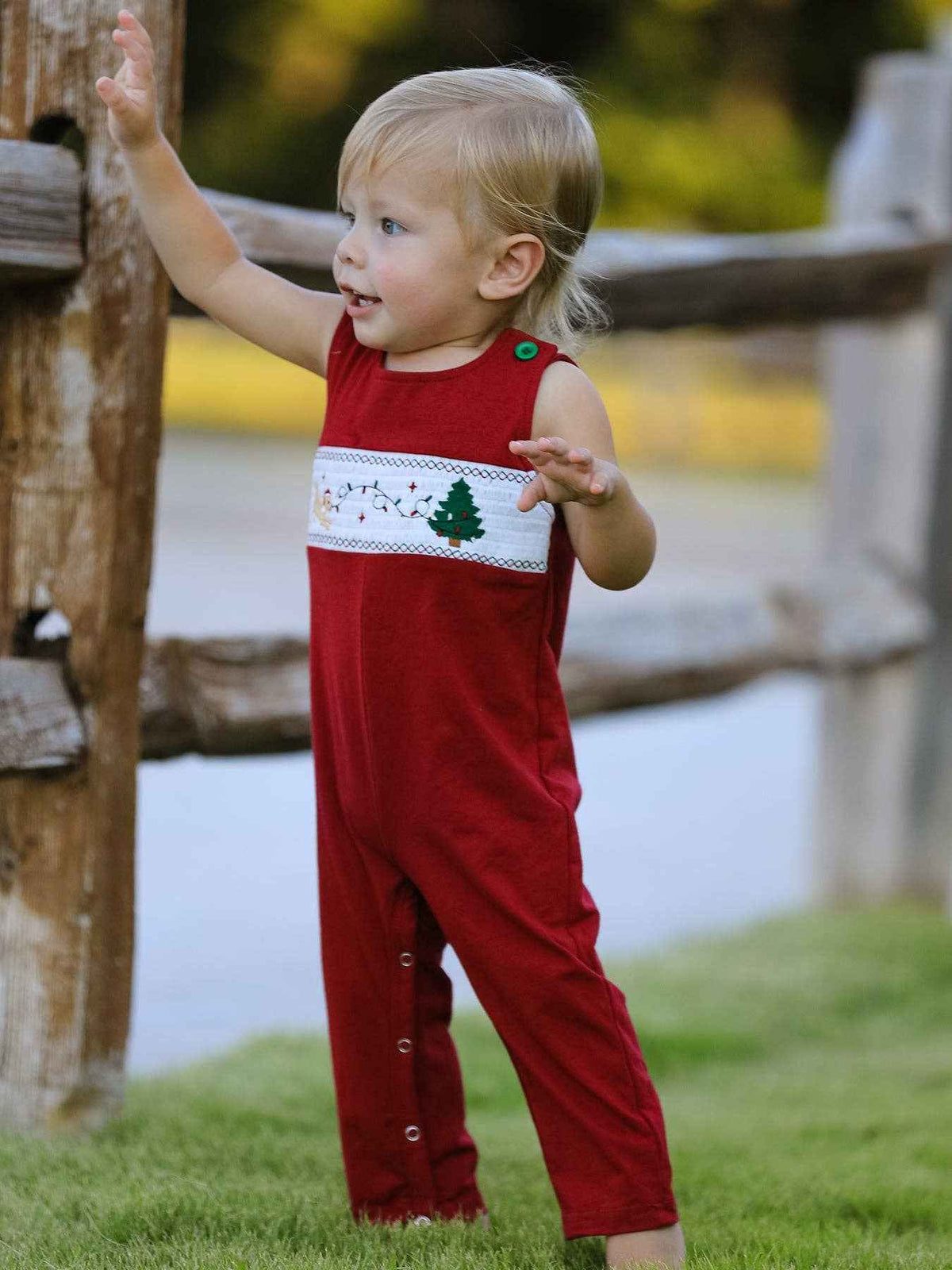 Christmas Tree Dog Smocking Embroidered Baby Boys Romper: 3M