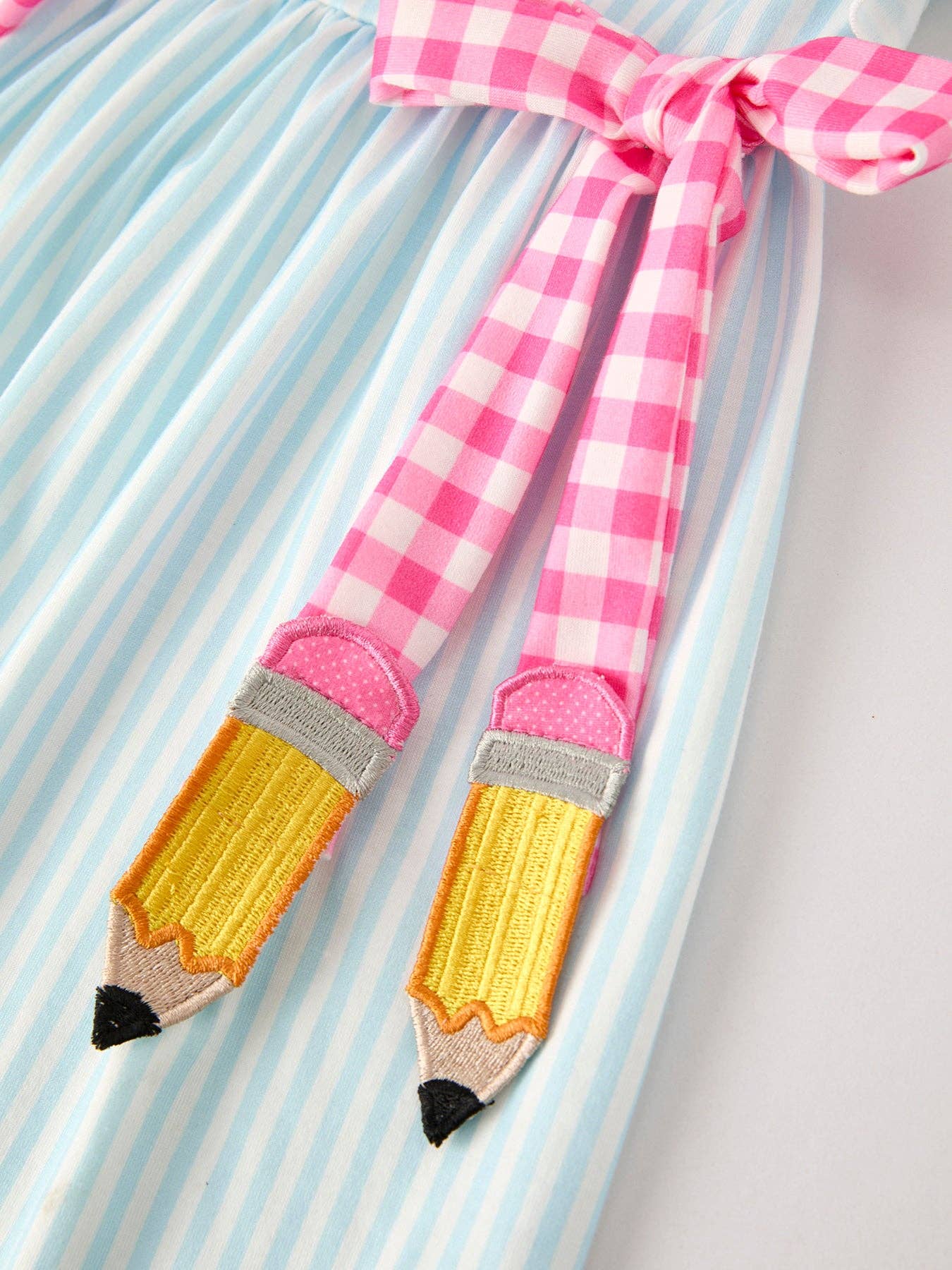 Back To School Girls Striped lapels Bow Dress: 7