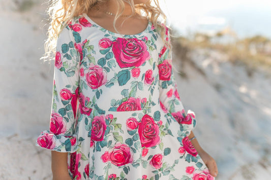 Kids Wine Rose Long Sleeve Ruffles Dress: 10/12