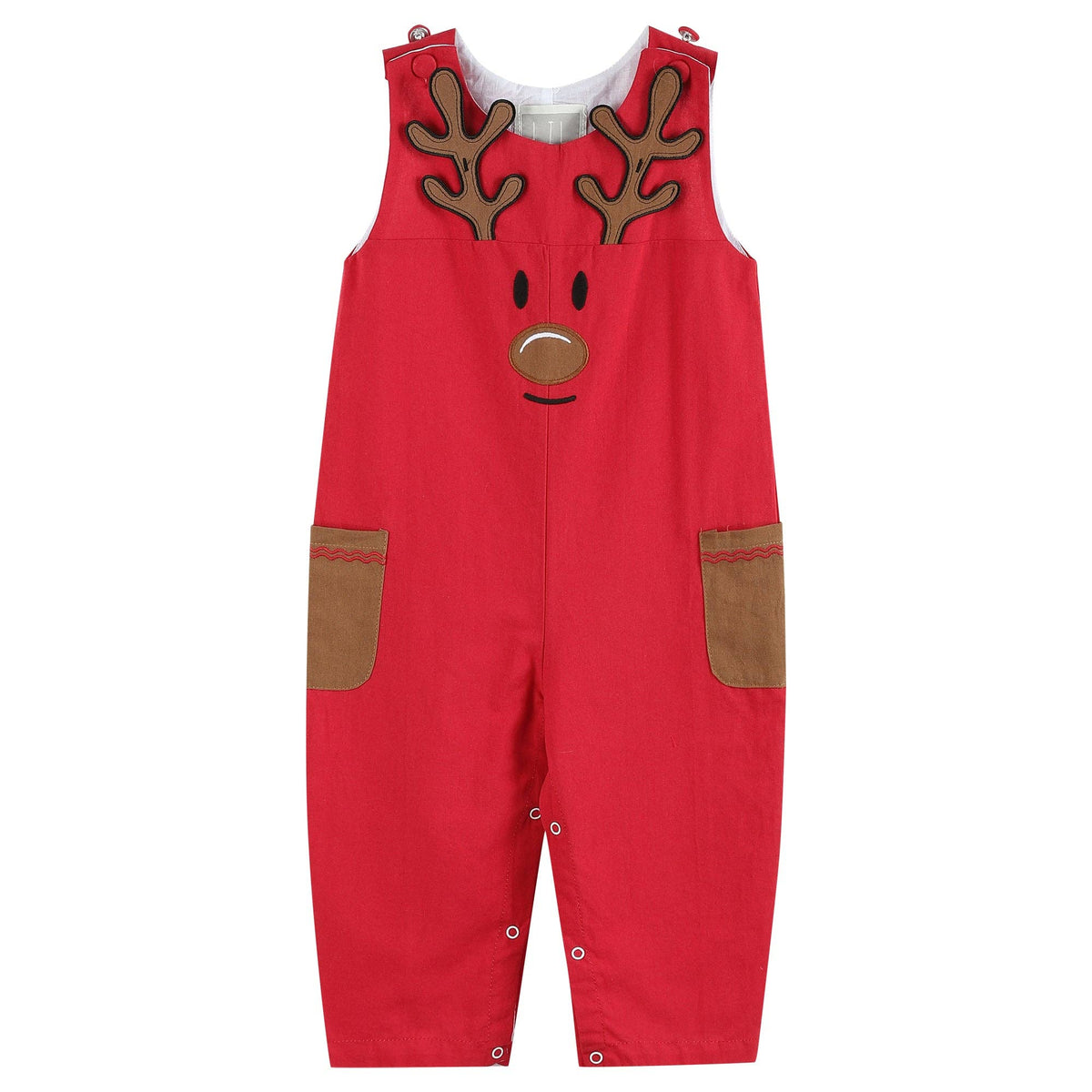 Red Reindeer Pocket Overalls - Wild Lapin Children’s Boutique