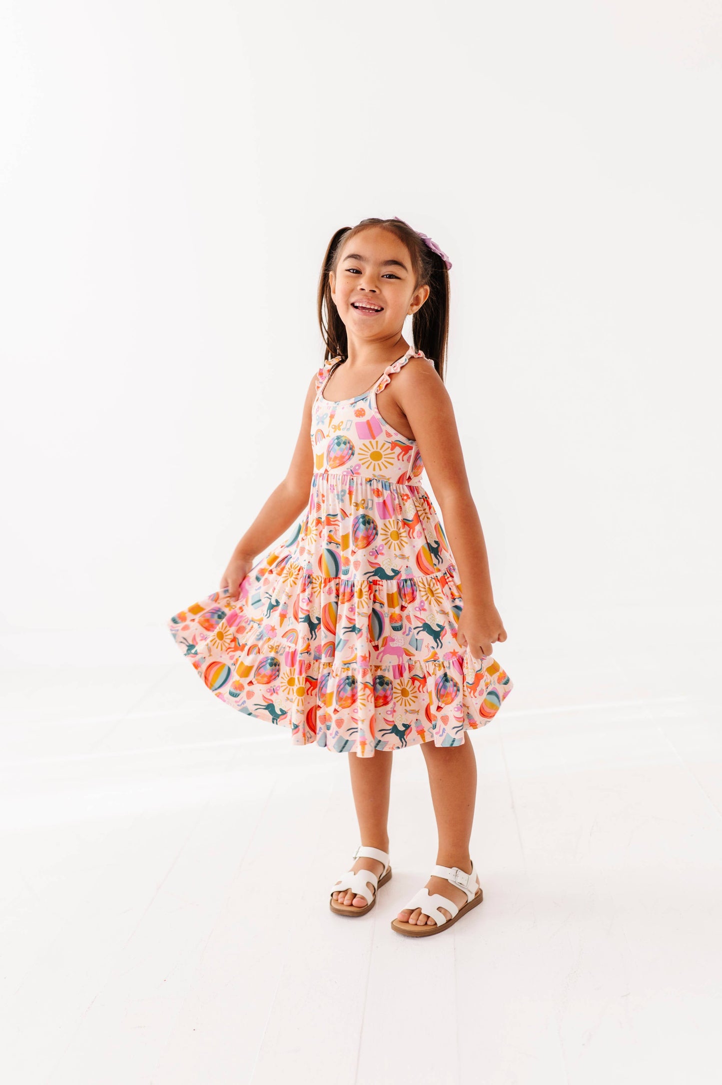 Retro Rainbow Ruffle Bamboo Dress