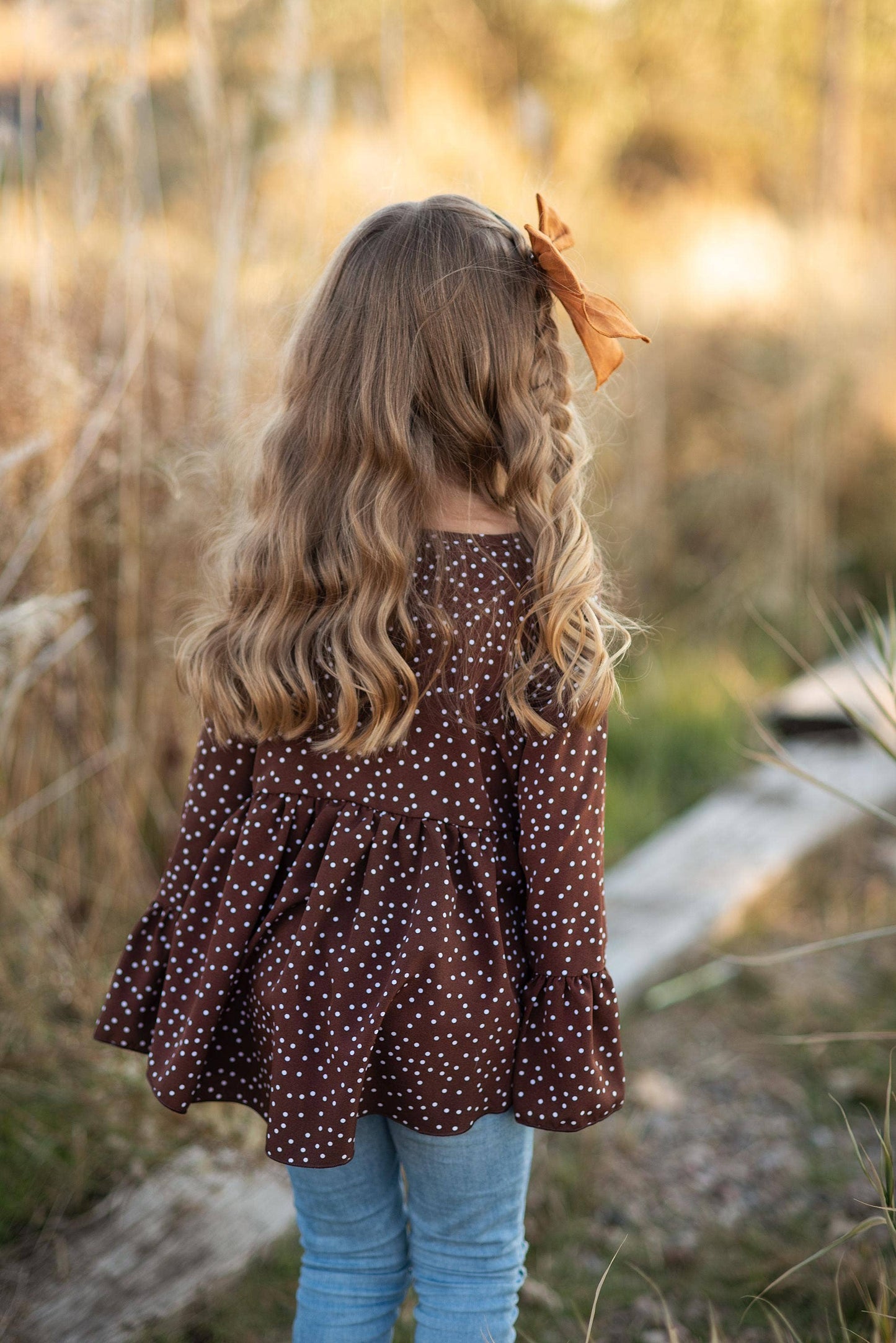 Kids Brown Polka Dot Hi Lo Ruffle Shirt Blouse