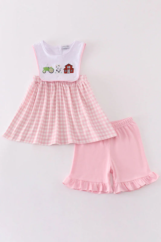 Farm embroidered pink short set