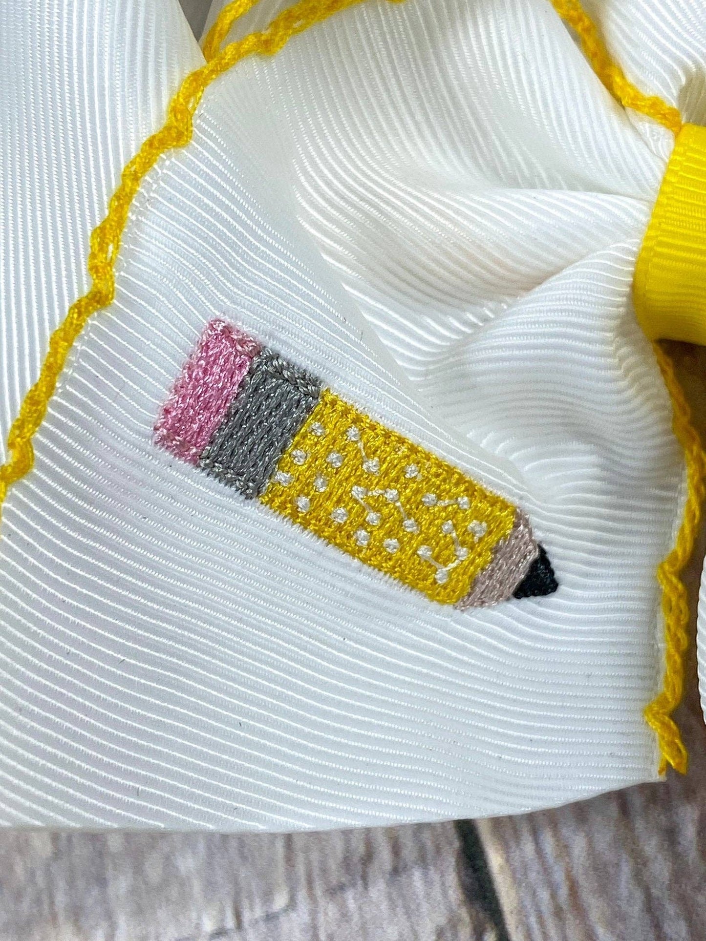Pencil Embroidered Moonstitch Hair Bow | Clip or Headband: Headband