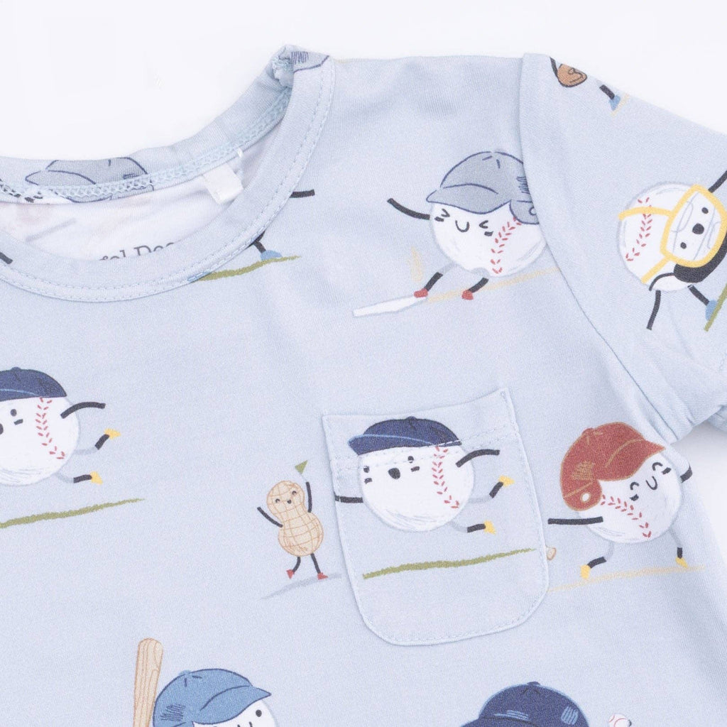 Baseballs Playing Baseball - Crew Neck Tee with Casual Short