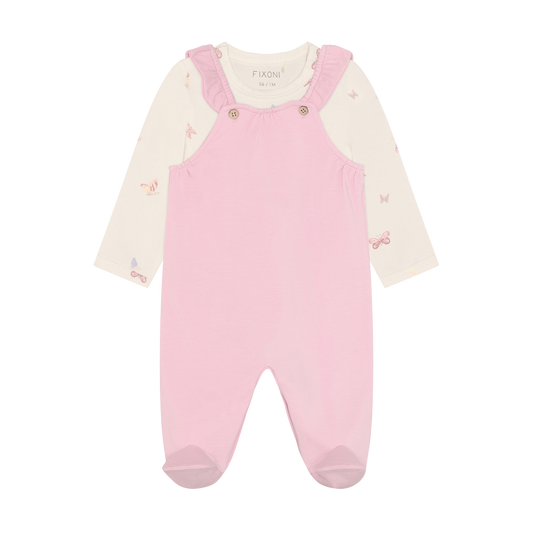 Blush Butterfly Layered Footed Romper Set