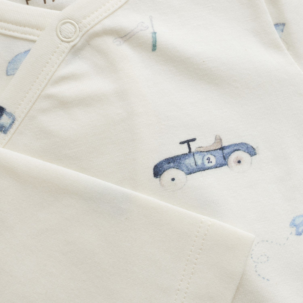 FIXONI Long-Sleeve Wrap Bodysuit - Vintage Cars - Wild Lapin Children’s Boutique