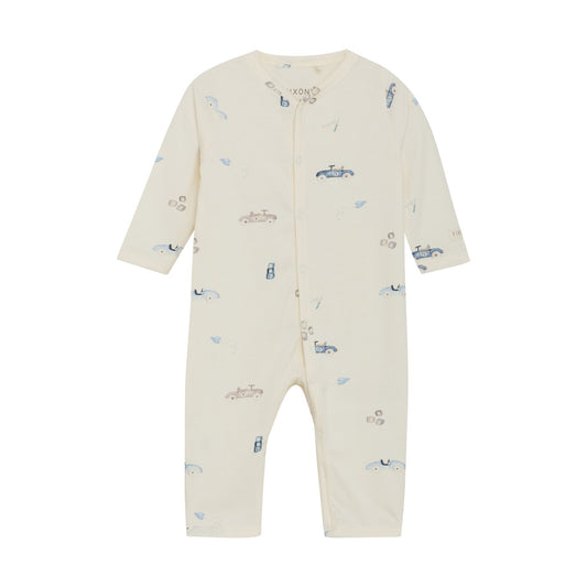 FIXONI Long Sleeve Button Romper - Vintage Cars